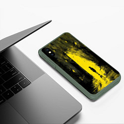 Чехол iPhone XS Max матовый Жёлтый абстракт, цвет: 3D-темно-зеленый — фото 2