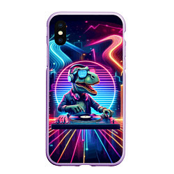 Чехол iPhone XS Max матовый Dino DJ - neon glow, цвет: 3D-сиреневый