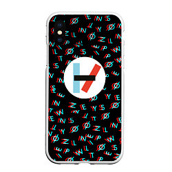 Чехол iPhone XS Max матовый Twenty one pilots glitch, цвет: 3D-белый