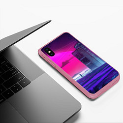 Чехол iPhone XS Max матовый Synthwave неоновый город, цвет: 3D-малиновый — фото 2