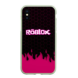 Чехол iPhone XS Max матовый Roblox fire pink, цвет: 3D-салатовый