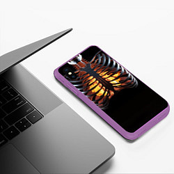 Чехол iPhone XS Max матовый Огонь в груди скелета - костюм на хэллоуин, цвет: 3D-фиолетовый — фото 2