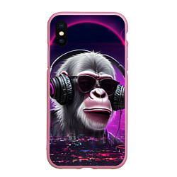 Чехол iPhone XS Max матовый DJ monkey - Neon city, цвет: 3D-розовый