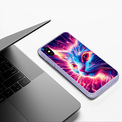 Чехол iPhone XS Max матовый Неоновая мордочка котёнка - нейроарт элетро кот, цвет: 3D-светло-сиреневый — фото 2