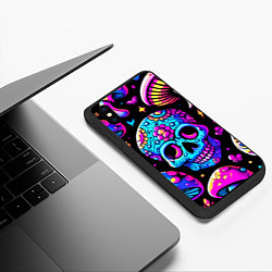 Чехол iPhone XS Max матовый Мексиканский череп и мухомор - неоновое свечение, цвет: 3D-черный — фото 2