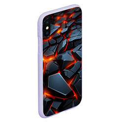 Чехол iPhone XS Max матовый Черные камни в красной лаве, цвет: 3D-светло-сиреневый — фото 2