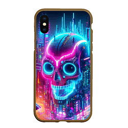 Чехол iPhone XS Max матовый Neon skull in metropolis - future, цвет: 3D-коричневый