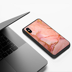 Чехол iPhone XS Max матовый Текстура розового мрамора с золотом, цвет: 3D-черный — фото 2