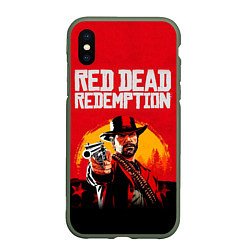 Чехол iPhone XS Max матовый Red Dead Redemption - cowboys, цвет: 3D-темно-зеленый