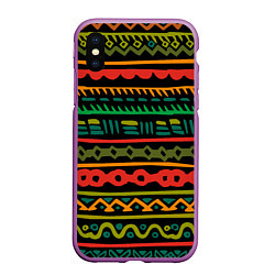 Чехол iPhone XS Max матовый Ethnic ornament on black, цвет: 3D-фиолетовый