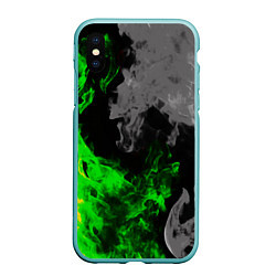 Чехол iPhone XS Max матовый Зелёный и чёрный огонь, цвет: 3D-мятный