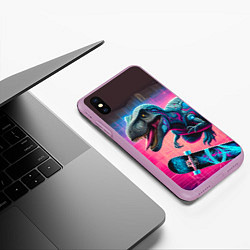 Чехол iPhone XS Max матовый Дино крутой скейтбордист - граффити, цвет: 3D-сиреневый — фото 2