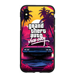 Чехол iPhone XS Max матовый Grand Theft Auto VI - автомобиль на закате, цвет: 3D-черный