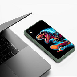 Чехол iPhone XS Max матовый Cool Dino on a skateboard - neon glow fantasy, цвет: 3D-темно-зеленый — фото 2