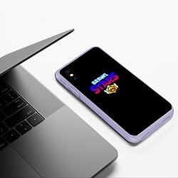 Чехол iPhone XS Max матовый Brawl stars neon logo, цвет: 3D-светло-сиреневый — фото 2