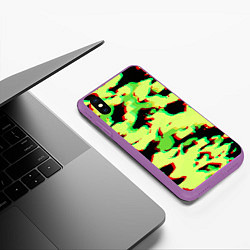 Чехол iPhone XS Max матовый Камуфляж зелёный глитч, цвет: 3D-фиолетовый — фото 2