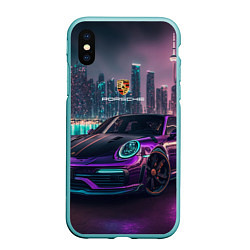 Чехол iPhone XS Max матовый Porshe night city, цвет: 3D-мятный