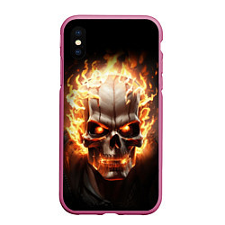 Чехол iPhone XS Max матовый Череп в огне, цвет: 3D-малиновый