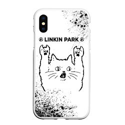 Чехол iPhone XS Max матовый Linkin Park 2024 рок кот на светлом фоне, цвет: 3D-белый