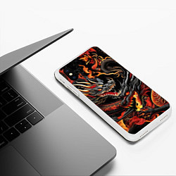 Чехол iPhone XS Max матовый Огненные драконы в стиле тату ирезуми на черном, цвет: 3D-белый — фото 2