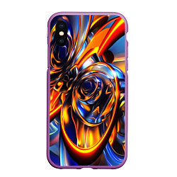 Чехол iPhone XS Max матовый Жидкие краски фрактал, цвет: 3D-фиолетовый