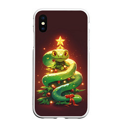 Чехол iPhone XS Max матовый Змея ёлка новогодняя, цвет: 3D-белый