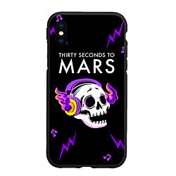 Чехол iPhone XS Max матовый Thirty Seconds to Mars неоновый череп, цвет: 3D-черный