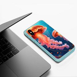 Чехол iPhone XS Max матовый Подводный мир медузы, цвет: 3D-мятный — фото 2