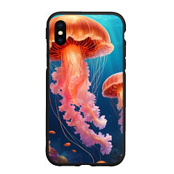 Чехол iPhone XS Max матовый Подводный мир медузы, цвет: 3D-черный