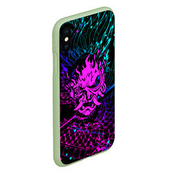 Чехол iPhone XS Max матовый Cyberpunk 2077 dragon neon, цвет: 3D-салатовый — фото 2