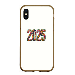 Чехол iPhone XS Max матовый Цифры 2025 из разноцветных цветов, цвет: 3D-коричневый