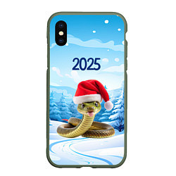 Чехол iPhone XS Max матовый Змейка в новогодней шапке 2025, цвет: 3D-темно-зеленый