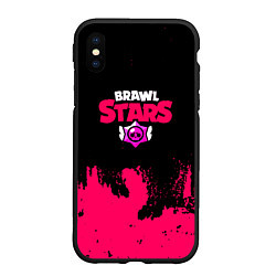 Чехол iPhone XS Max матовый Brawl stars розовые краски, цвет: 3D-черный