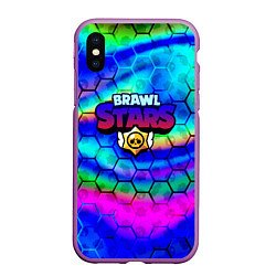 Чехол iPhone XS Max матовый Brawl stars neon gradient, цвет: 3D-фиолетовый