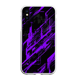 Чехол iPhone XS Max матовый Purple stripes on a black background, цвет: 3D-белый