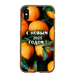 Чехол iPhone XS Max матовый Много апельсинов мандаринов: с новым 2025 годом, цвет: 3D-коричневый