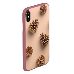 Чехол iPhone XS Max матовый Еловые шишки на бежевом фоне, цвет: 3D-малиновый — фото 2