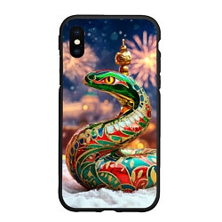 Чехол iPhone XS Max матовый Змея на фоне новогоднего кремля, цвет: 3D-черный