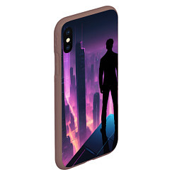 Чехол iPhone XS Max матовый Человек смотрящий на ночной мегаполис, цвет: 3D-коричневый — фото 2