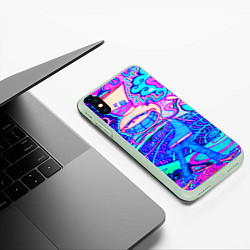 Чехол iPhone XS Max матовый Неоновые краски хиппи, цвет: 3D-салатовый — фото 2