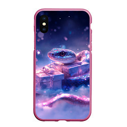 Чехол iPhone XS Max матовый Новогодняя магическая змея с подарками, цвет: 3D-малиновый