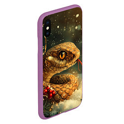 Чехол iPhone XS Max матовый Новогодняя змея у елки, цвет: 3D-фиолетовый — фото 2