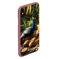 Чехол iPhone XS Max матовый Павлин стоящий рядом с ананасами, цвет: 3D-малиновый — фото 2