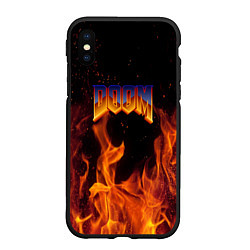 Чехол iPhone XS Max матовый Doom fire steel logo, цвет: 3D-черный