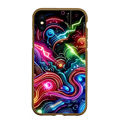 Чехол iPhone XS Max матовый Красочная неоновая абстракция - нейроарт, цвет: 3D-коричневый