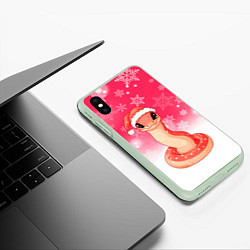 Чехол iPhone XS Max матовый Милая розовая змейка новый год, цвет: 3D-салатовый — фото 2