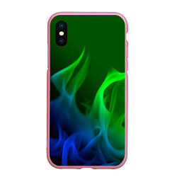 Чехол iPhone XS Max матовый Столкновение огней синий и зелёный, цвет: 3D-розовый