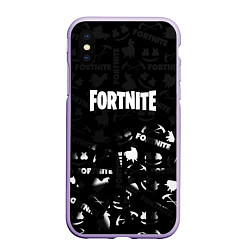 Чехол iPhone XS Max матовый Fortnite pattern black, цвет: 3D-светло-сиреневый