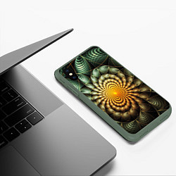 Чехол iPhone XS Max матовый Оптический узор фракталы, цвет: 3D-темно-зеленый — фото 2