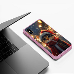 Чехол iPhone XS Max матовый Новогодний котик и фонари, цвет: 3D-розовый — фото 2